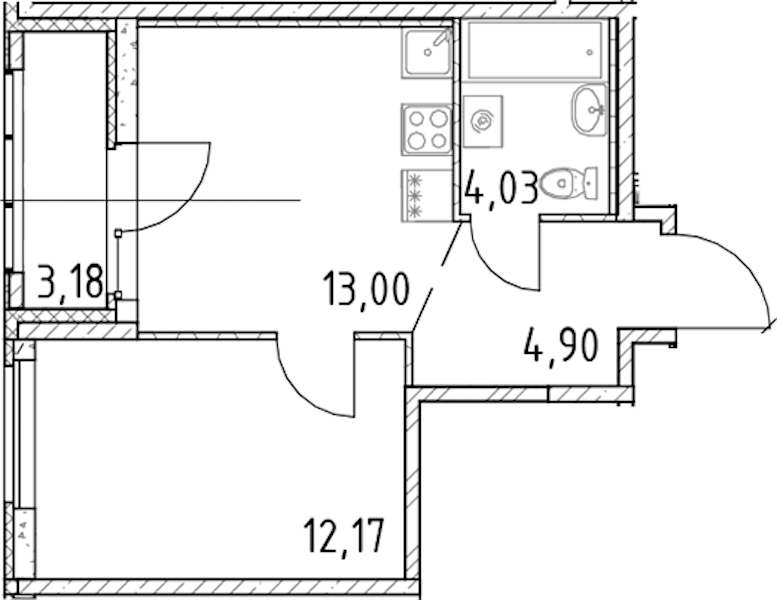 1-комнатная квартира 34.1 м², 20/23 эт., ЖК «Город Первых»